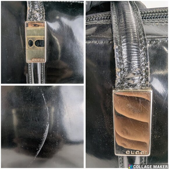 Gucci Enamel Handbag Auth Black Patent Leather Medium Women Made in Italy - Picture 10 of 12